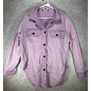 Black Tape_ Shirt-Jacket Women Sm Purple Fleece Distressed Stretch Button Collar
